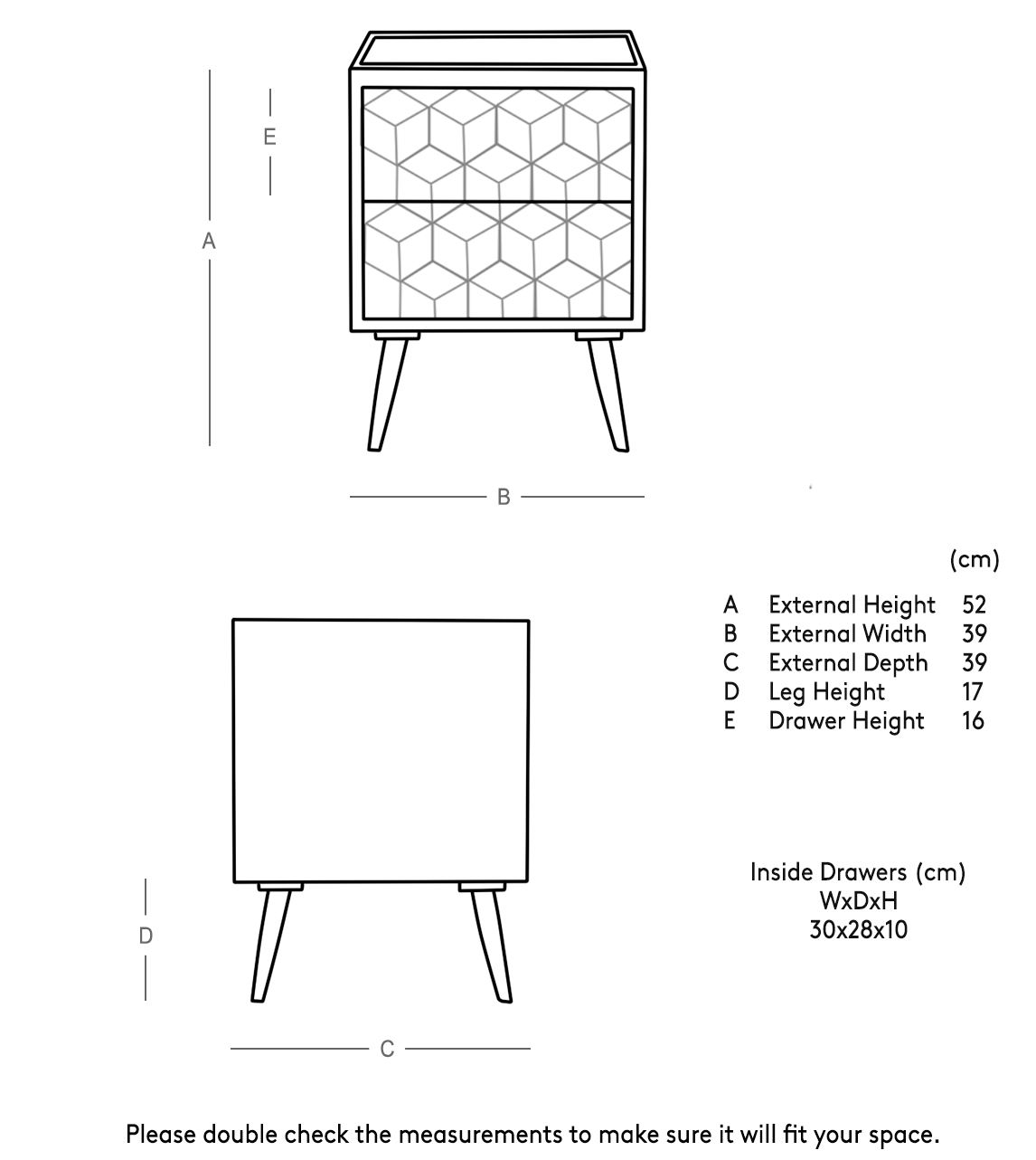 Terning Bedside Table, MidCentury Style in Acacia Swoon