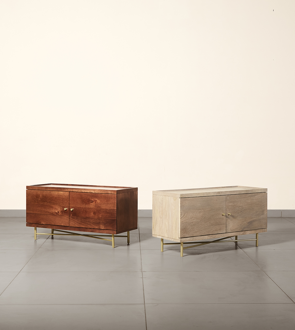 Halle Media Unit, MidCentury Modern Style in Sandblasted Grey Mango