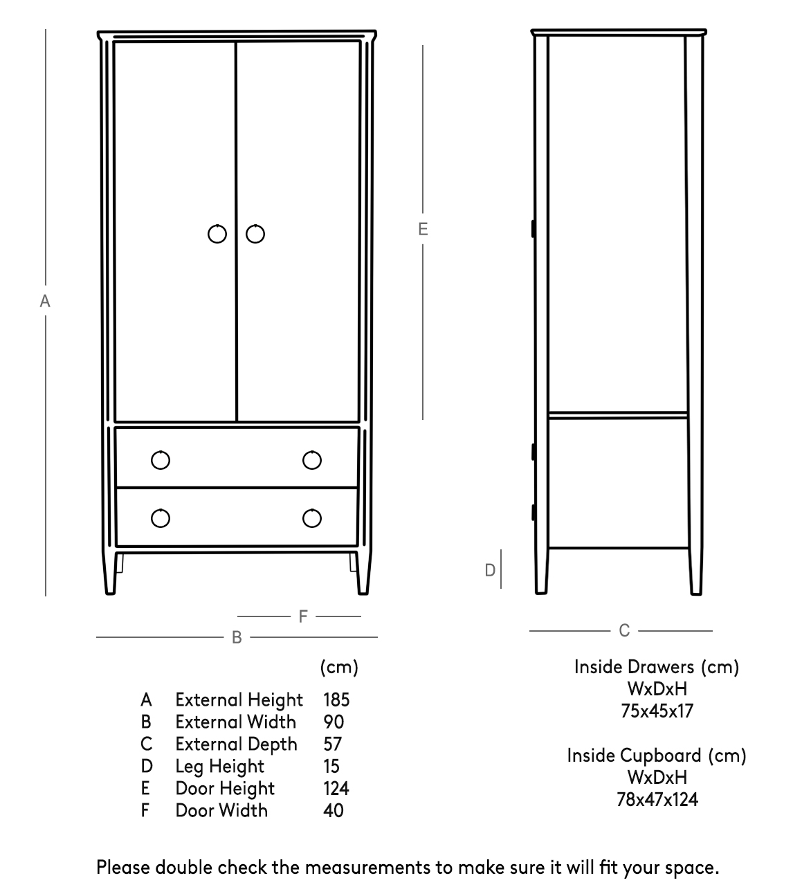 Reyna Scandi Double Wardrobe in Matt Black Charcoal & Brass | Swoon