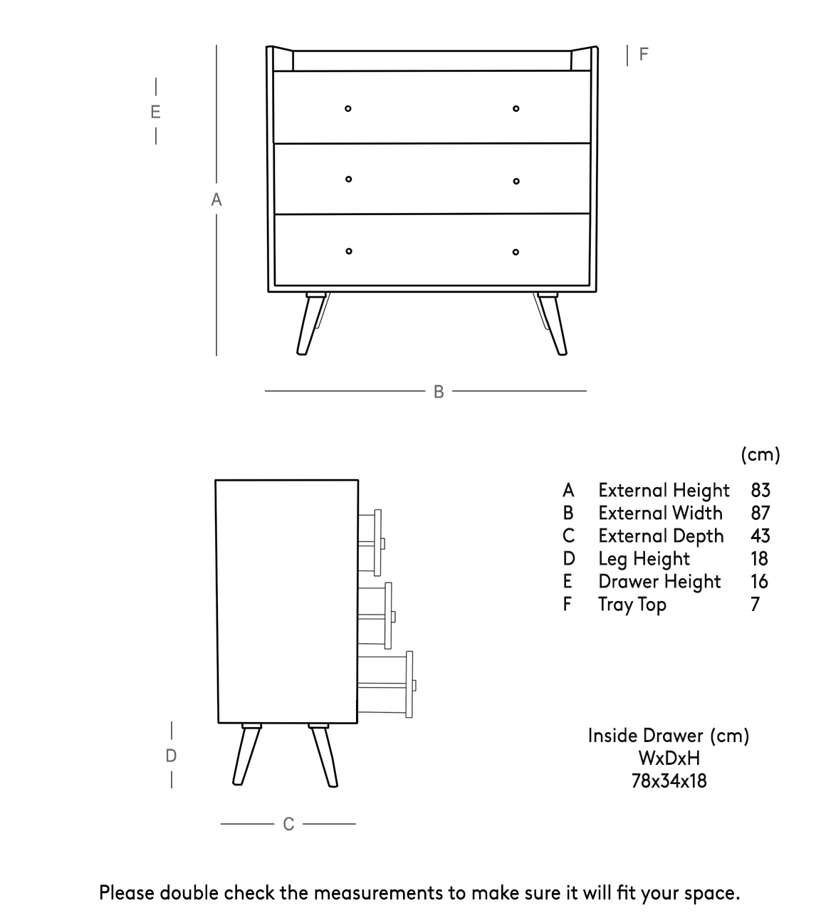 Fresco Chest of Drawers, Scandi Style in Light Brown Mango Wood & Brass