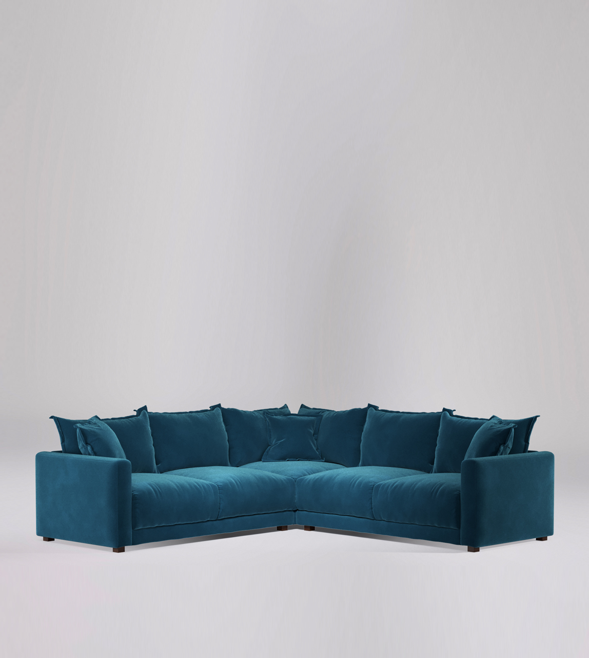 Aurora Corner Sofa In Petrolblue Easy Velvet With Dark Feet Swoon