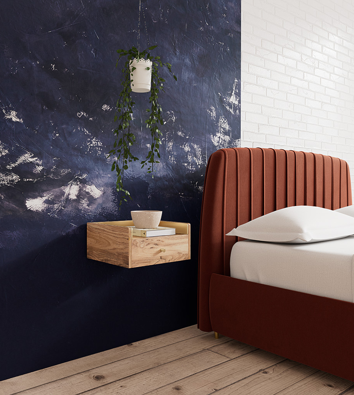 Fresco Scandi Style, WallMounted Bedside Table in Natural Mango Wood