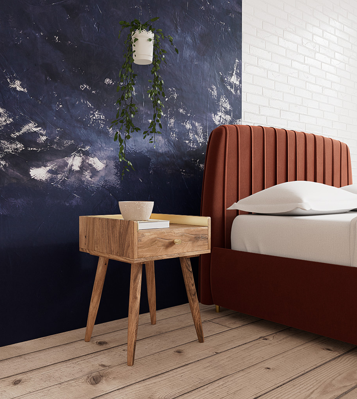 Fresco Scandi Style Side Table in Natural Oak & Brass Almost Perfect