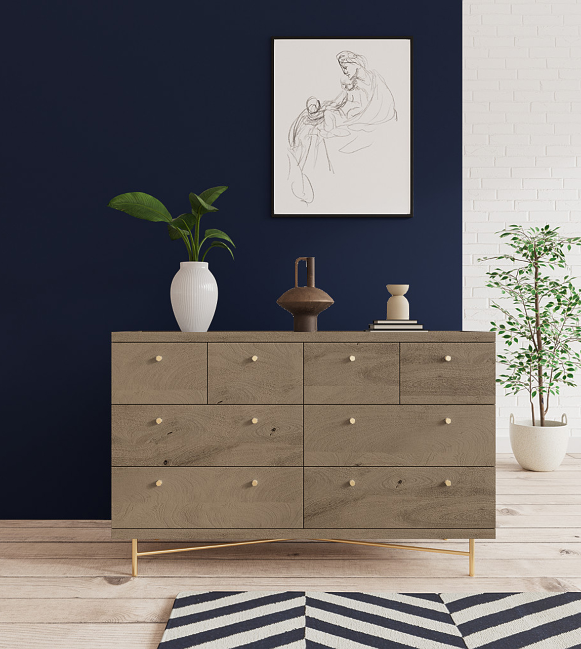 Halle Eightdrawer Chest of Drawers in Sandblasted Grey Mango Wood Swoon