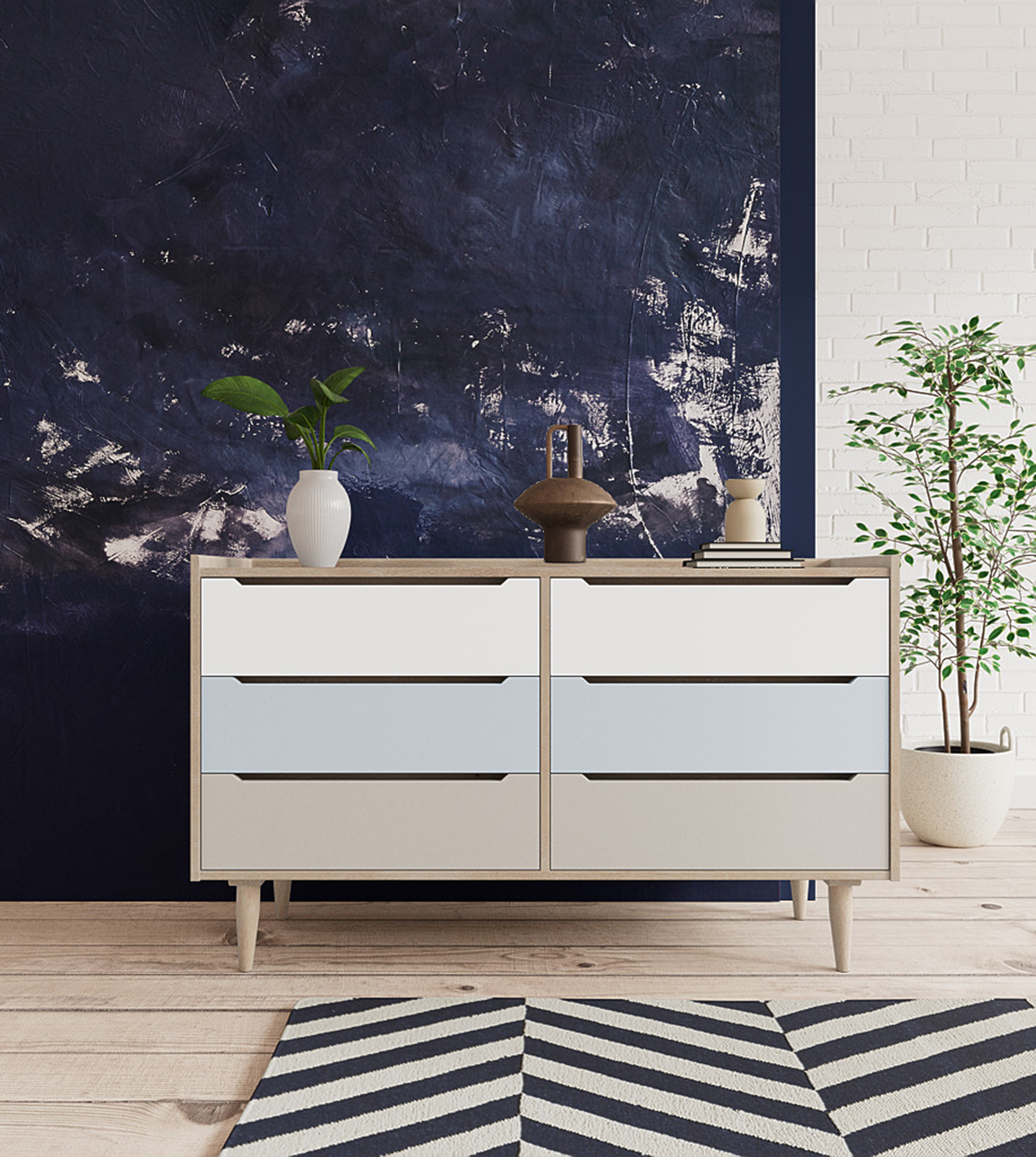Southwark Scandi Style SixDrawer Chest of Drawers in Grey Wash Mango