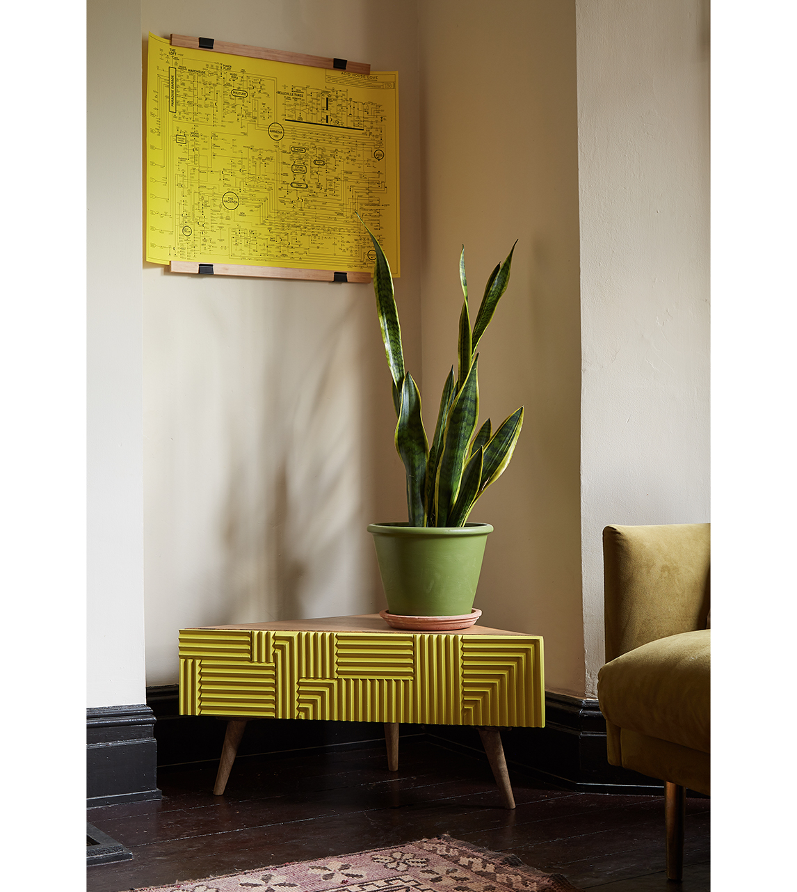 One Offs 7 Contemporary Corner TV Stand in Grey Wash Mango Wood