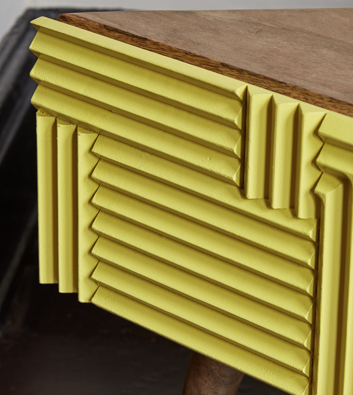 One Offs 7 Contemporary Corner TV Stand in Grey Wash Mango Wood