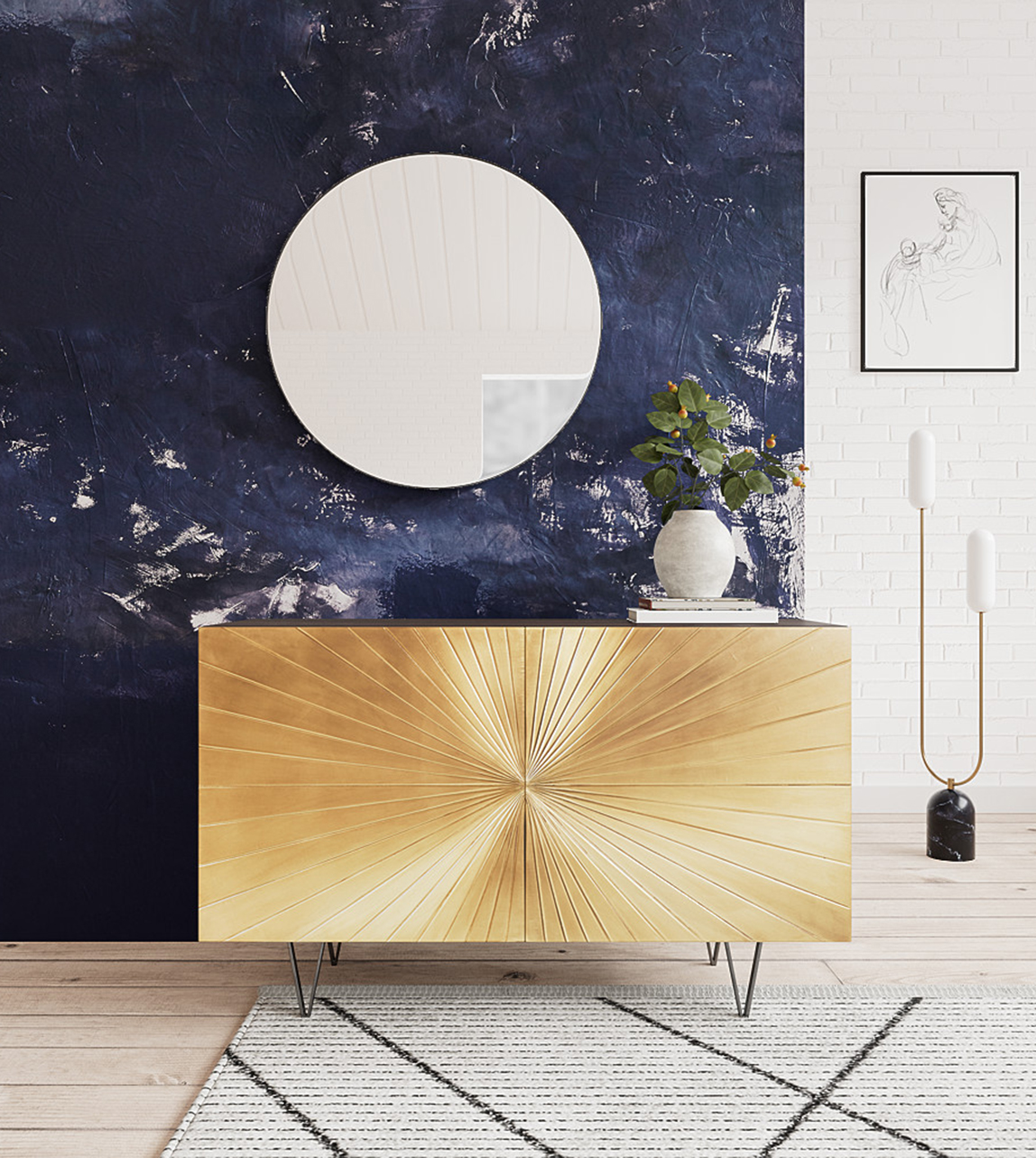 Ziggy Contemporary Sideboard in Brass & Dark Mango Wood Swoon