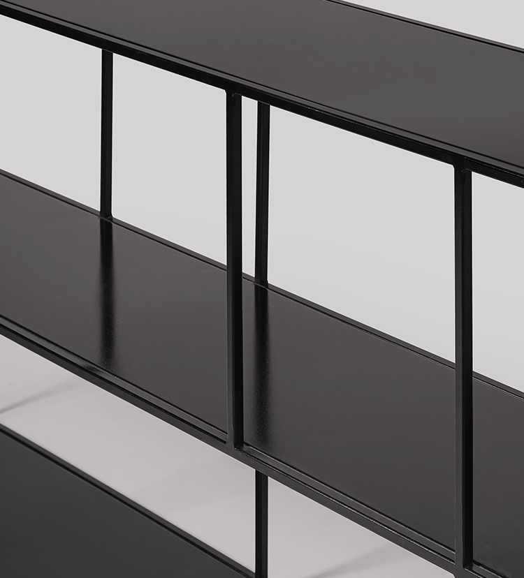 Low black store shelving unit