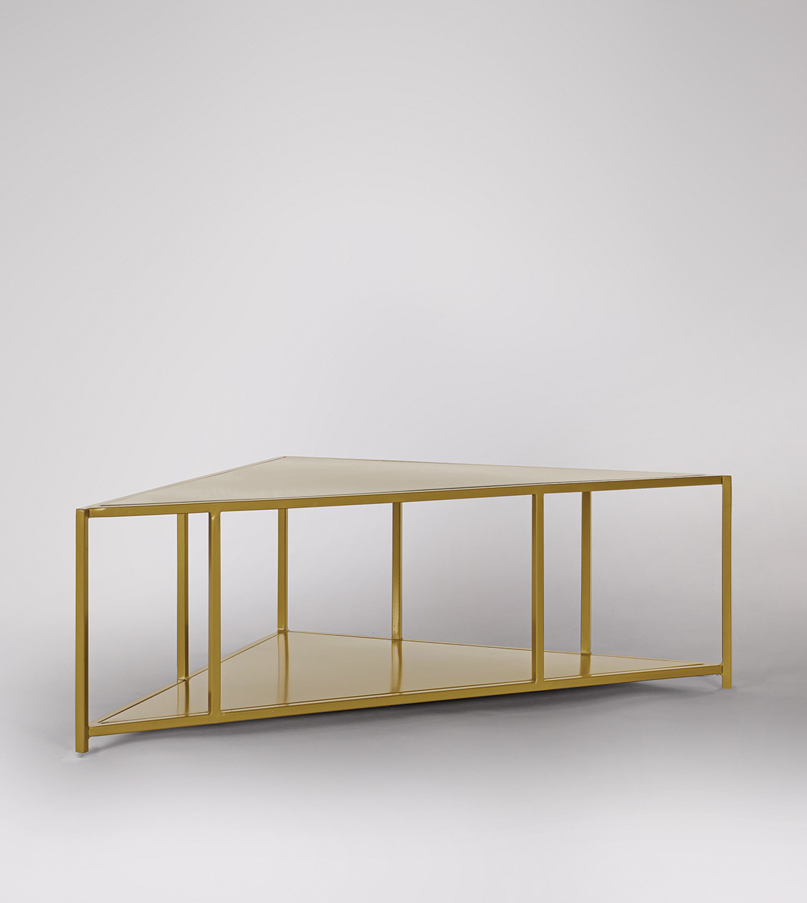 Aero Industrial Corner TV Stand in Brass Swoon