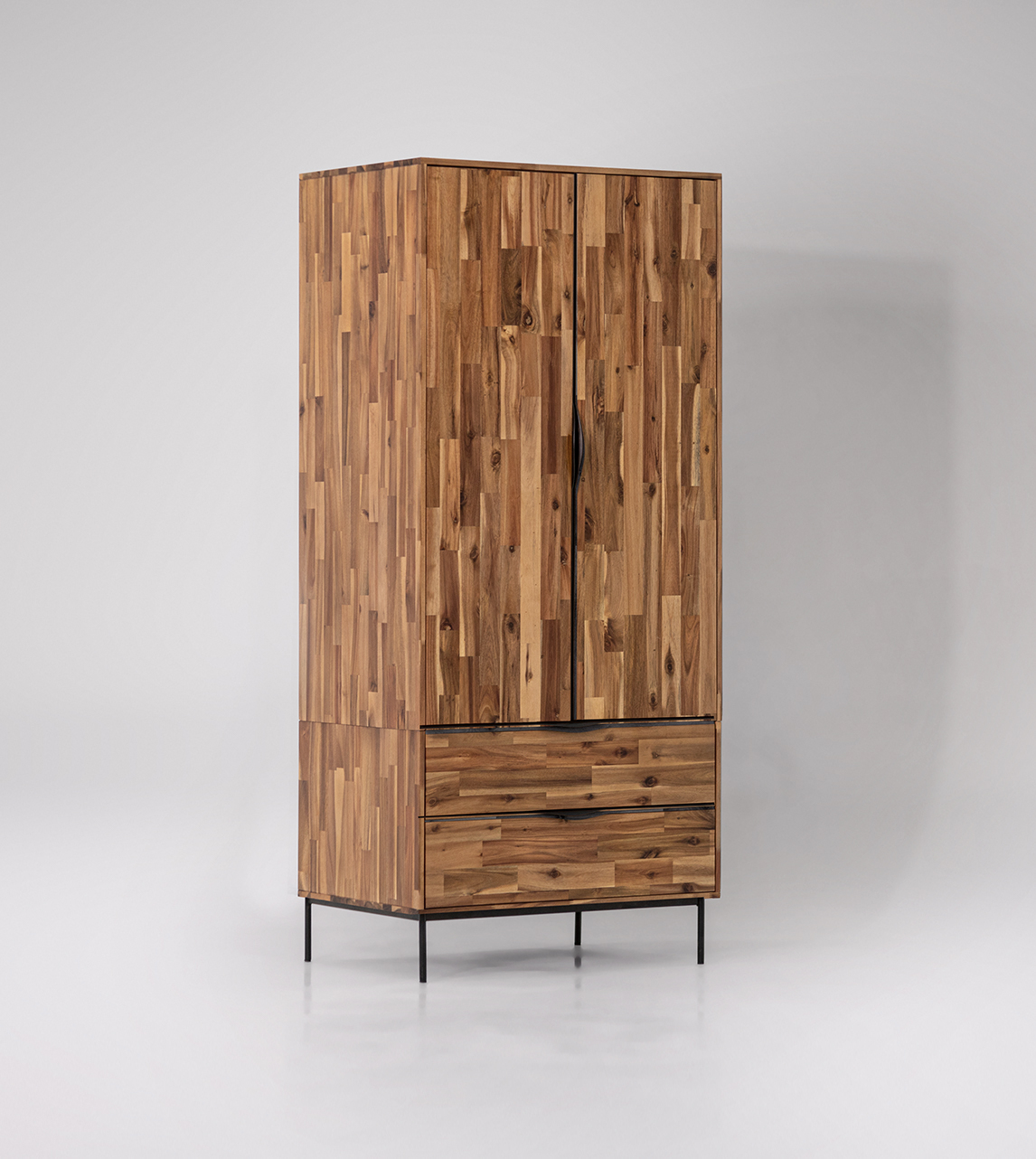 Avallon Industrial Double Wardrobe in Acacia & Black Steel Swoon
