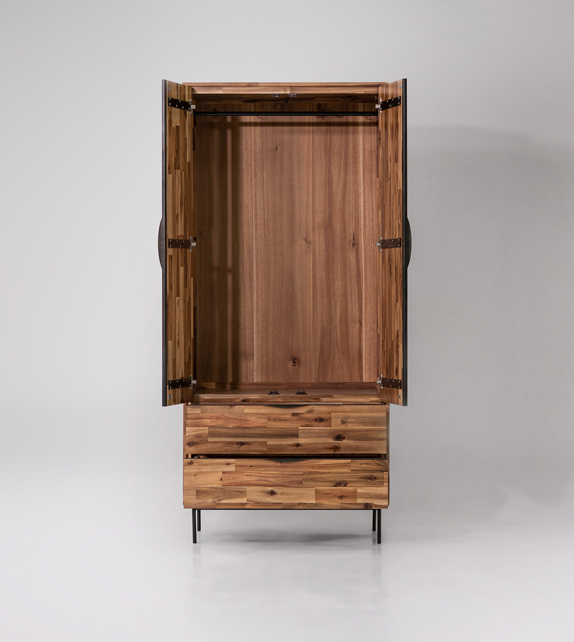 Avallon Industrial Double Wardrobe in Acacia & Black Steel Swoon