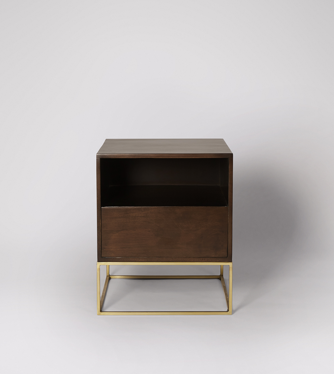 Beck Bedside Table Industrial Style In Dark Mango Wood Black Steel Swoon