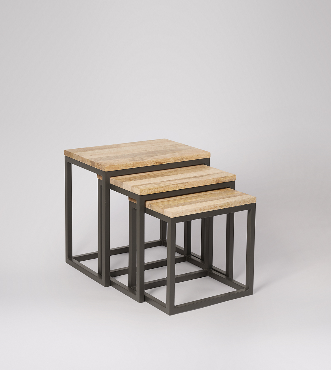 Brody Nesting Side Table Set, Industrial Style in Mango Wood & Charcoal