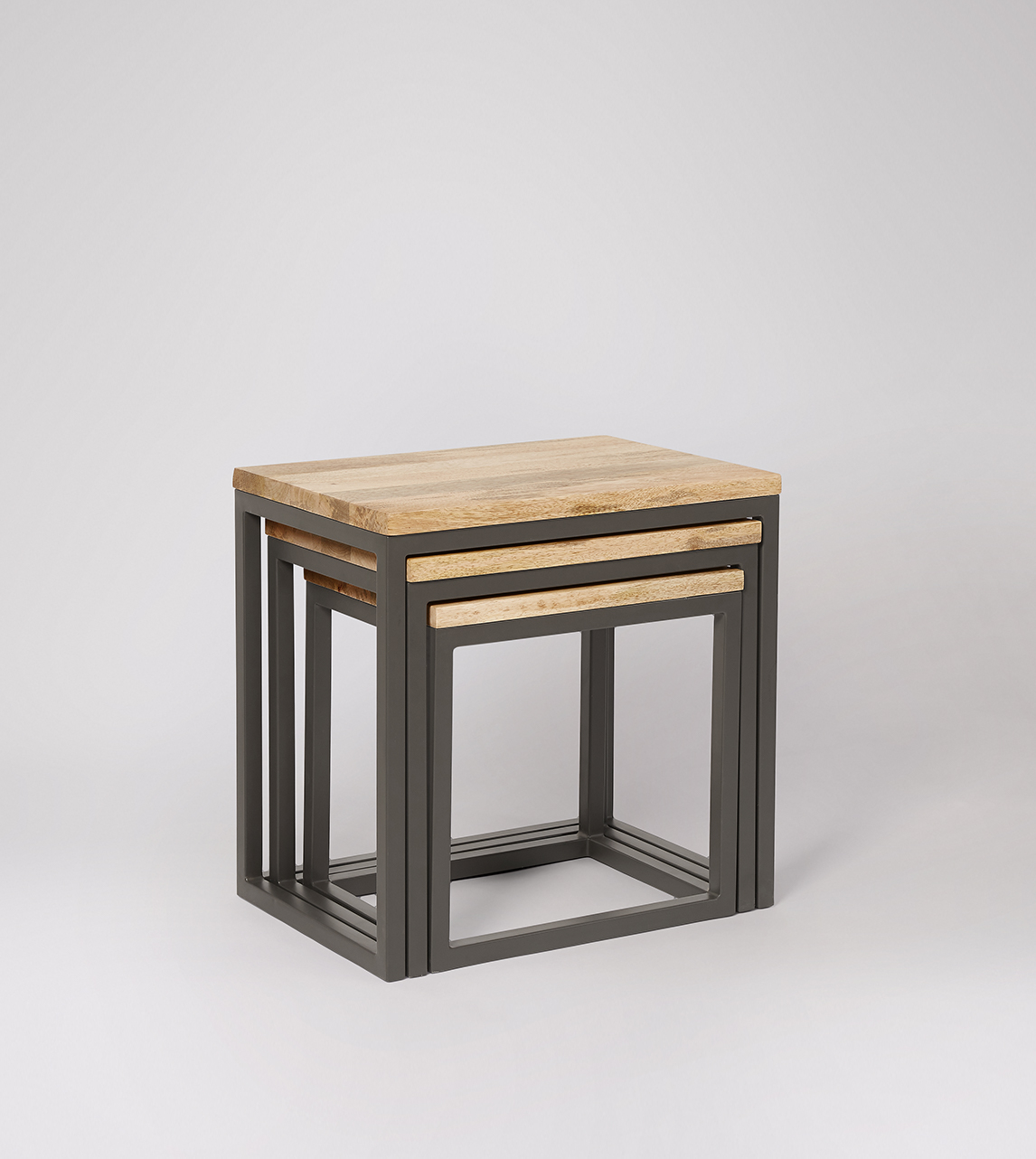 Brody Nesting Side Table Set, Industrial Style in Mango Wood & Charcoal