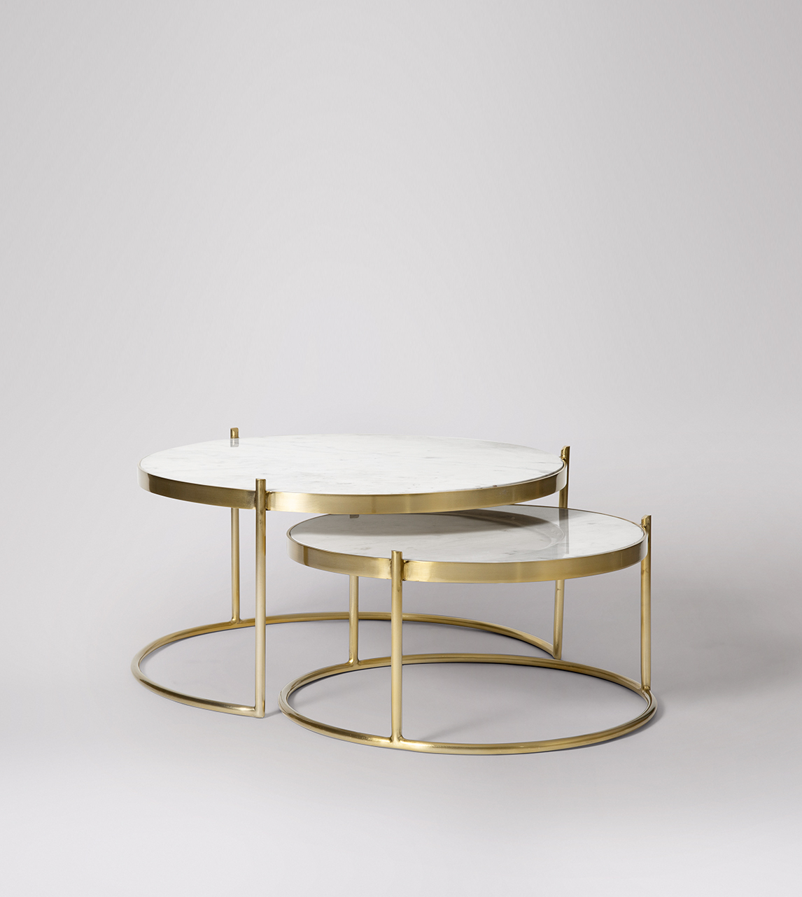 Cassel Contemporary Nesting Coffee Tables In White Marble Brass Swoon