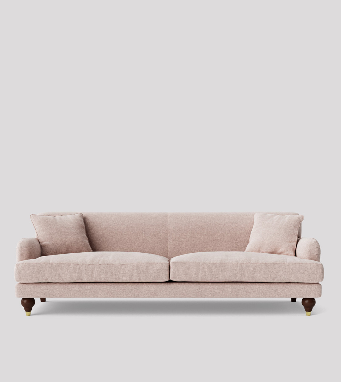 Chorley Threeseater Sofa in Blush House Weave with Brass Capped Darkshort Feet Swoon