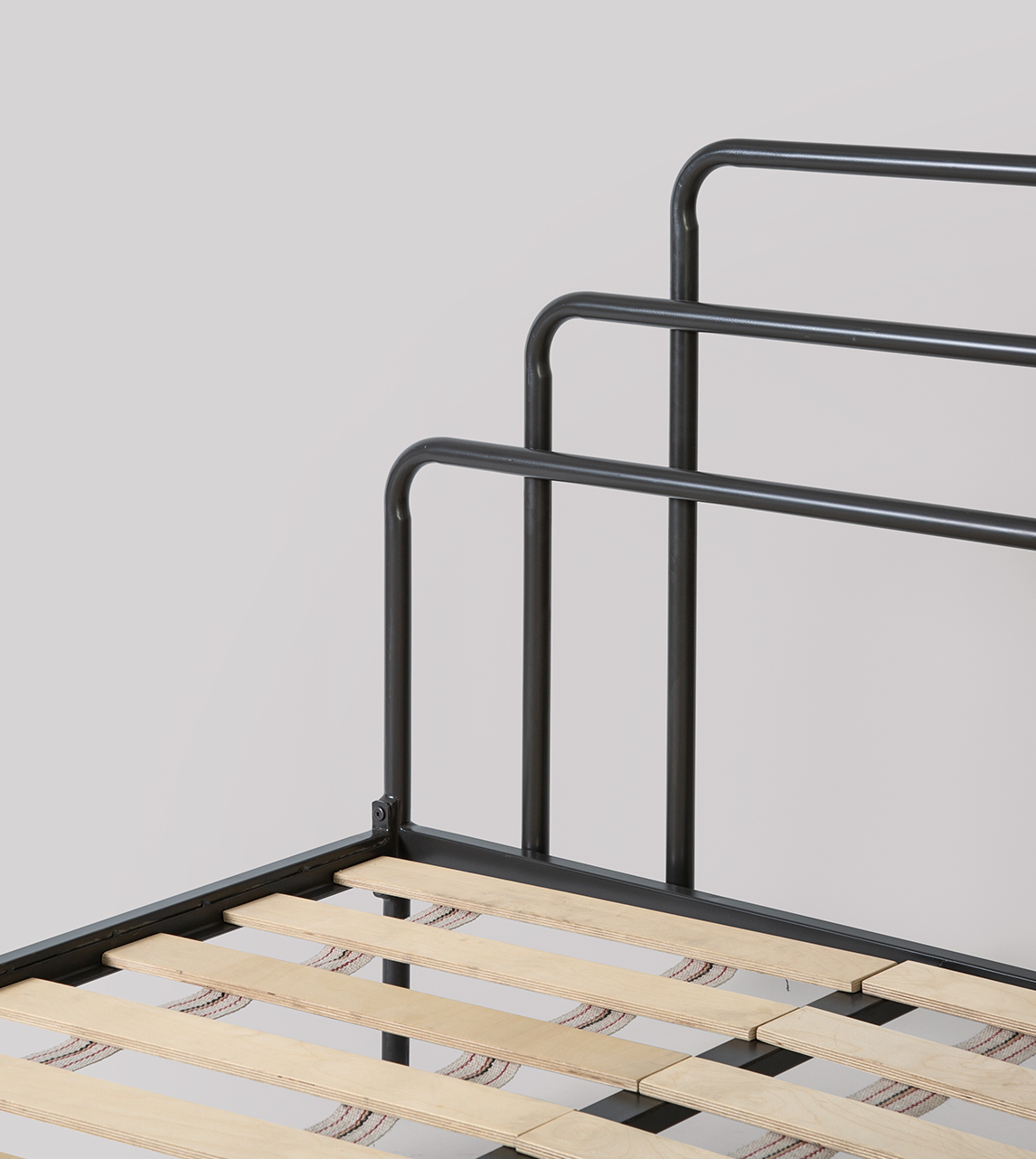 Claddagh Art Deco Bed Frame in Matt Black Steel & Brass with Beech