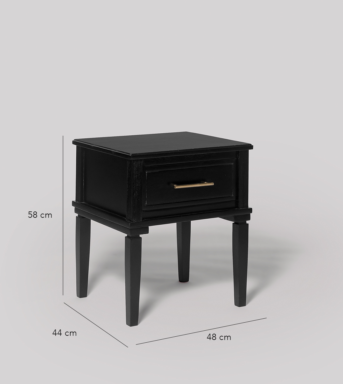 Claudine Classic Onedrawer Bedside Table in Black Mango Wood & Brass Swoon
