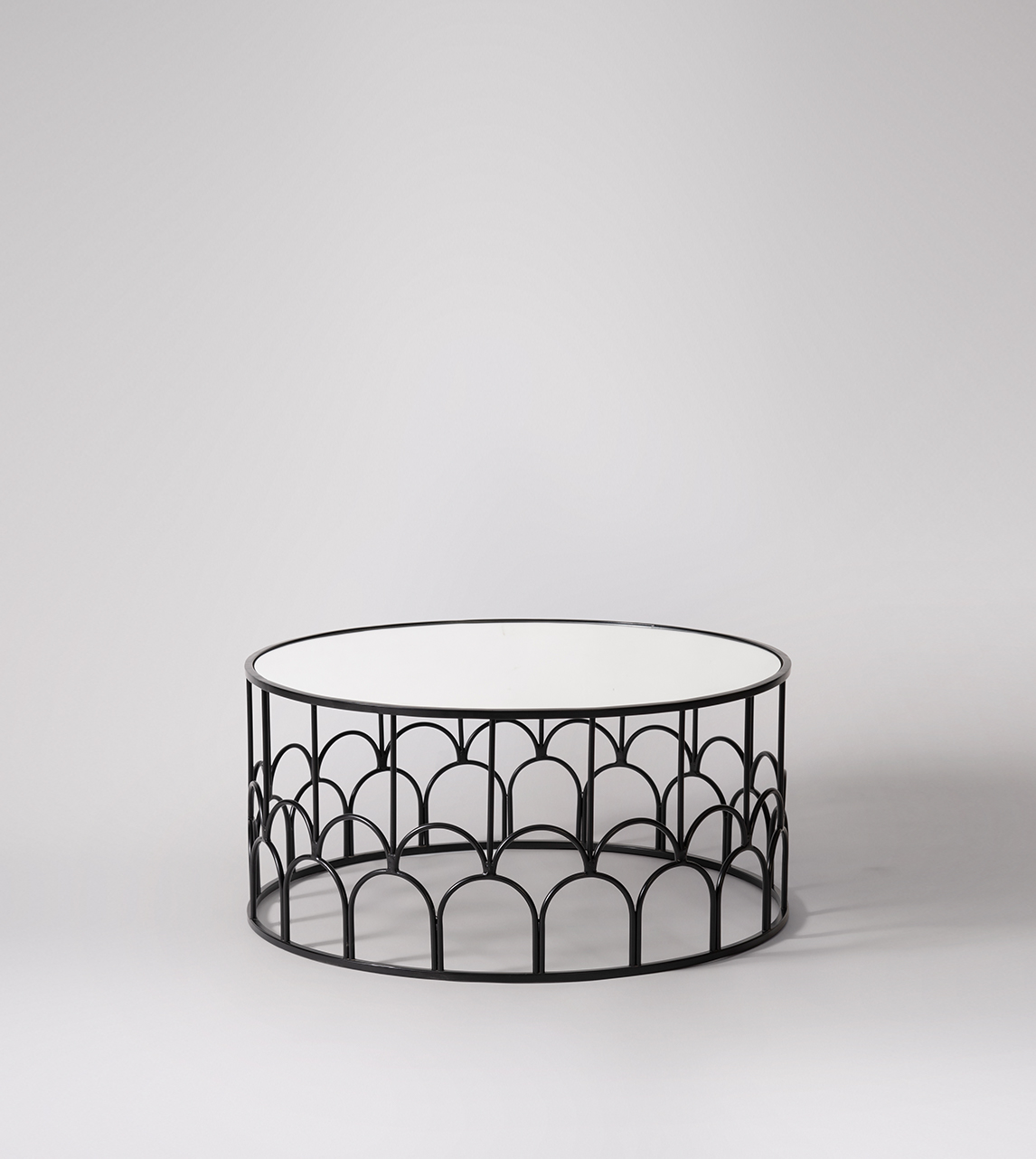 Connie Art Deco Coffee Table in Matt Black with Antique Mirror Table Top Swoon