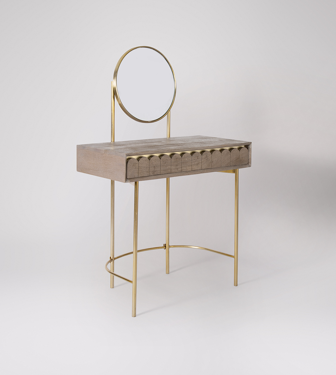 Connie Art Deco Dressing Table in Sandblasted Grey Mango Wood & Brass
