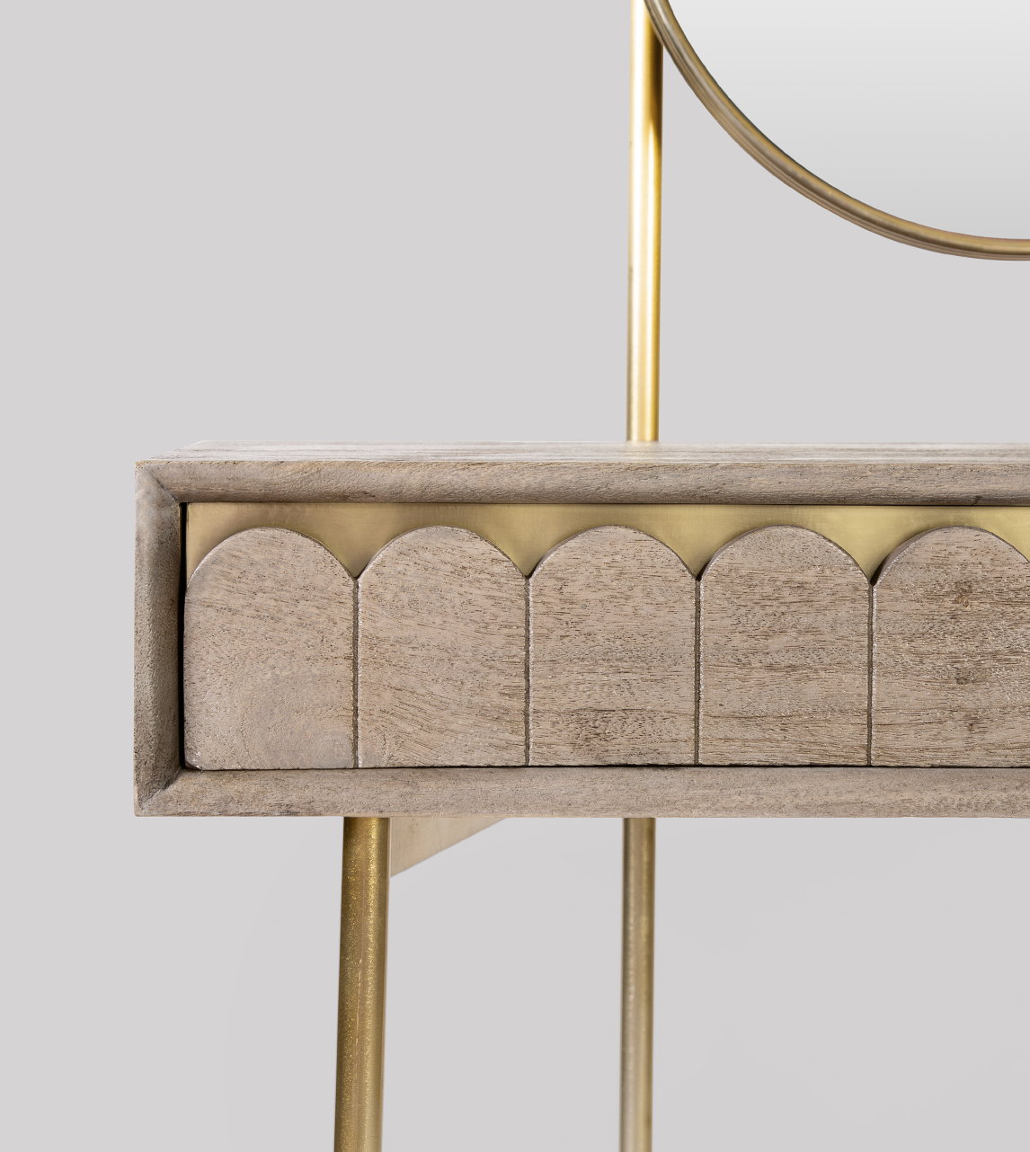 Connie Art Deco Dressing Table in Sandblasted Grey Mango Wood & Brass