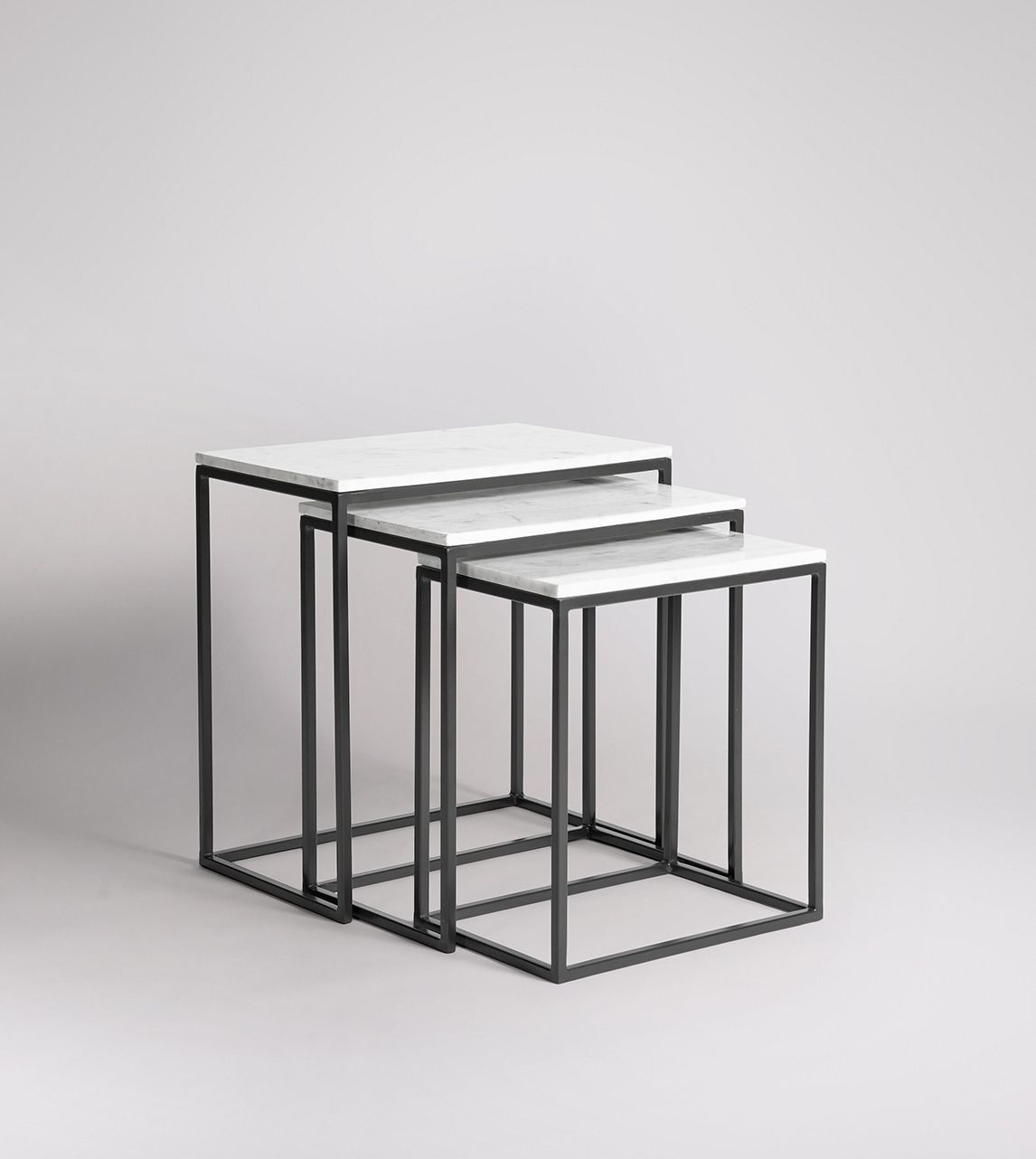 Brody Industrial Nesting Side Tables, Set of Three in White Marble