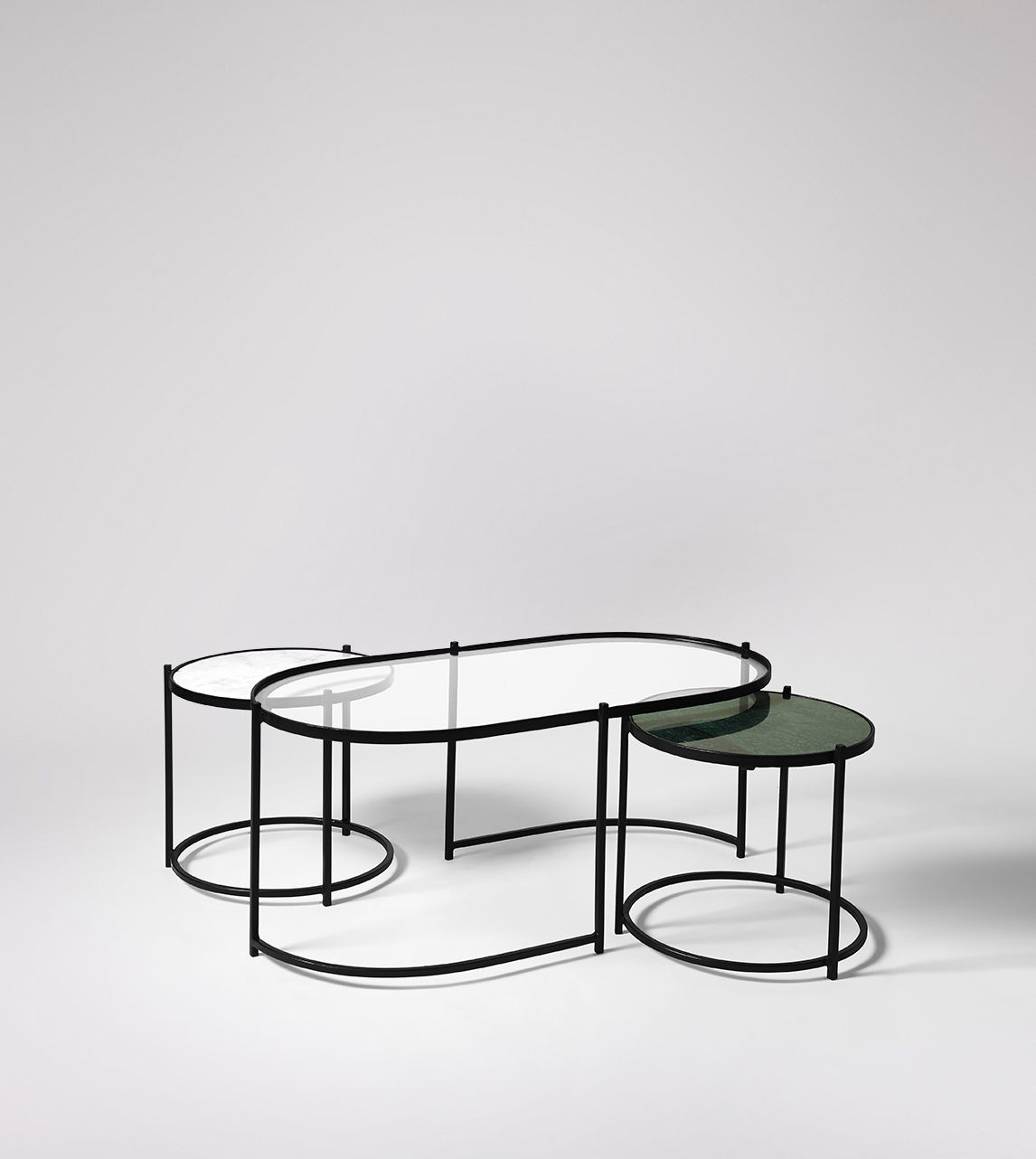 Caldera Coffee Table, Art Deco Style in Glass, Green & White Marble