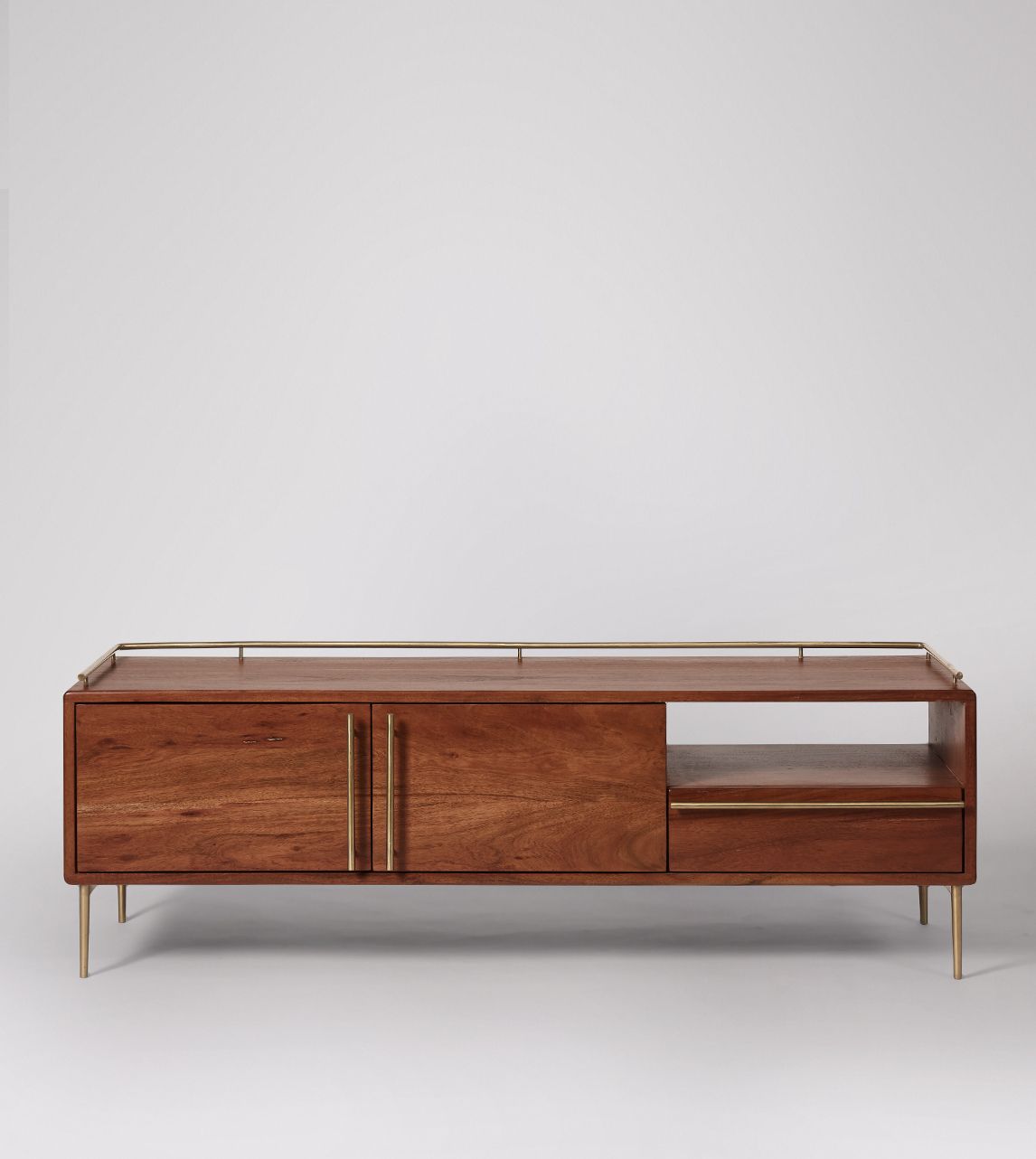 Connaught Art Deco Style TV Stand in Acacia & Brass  Swoon