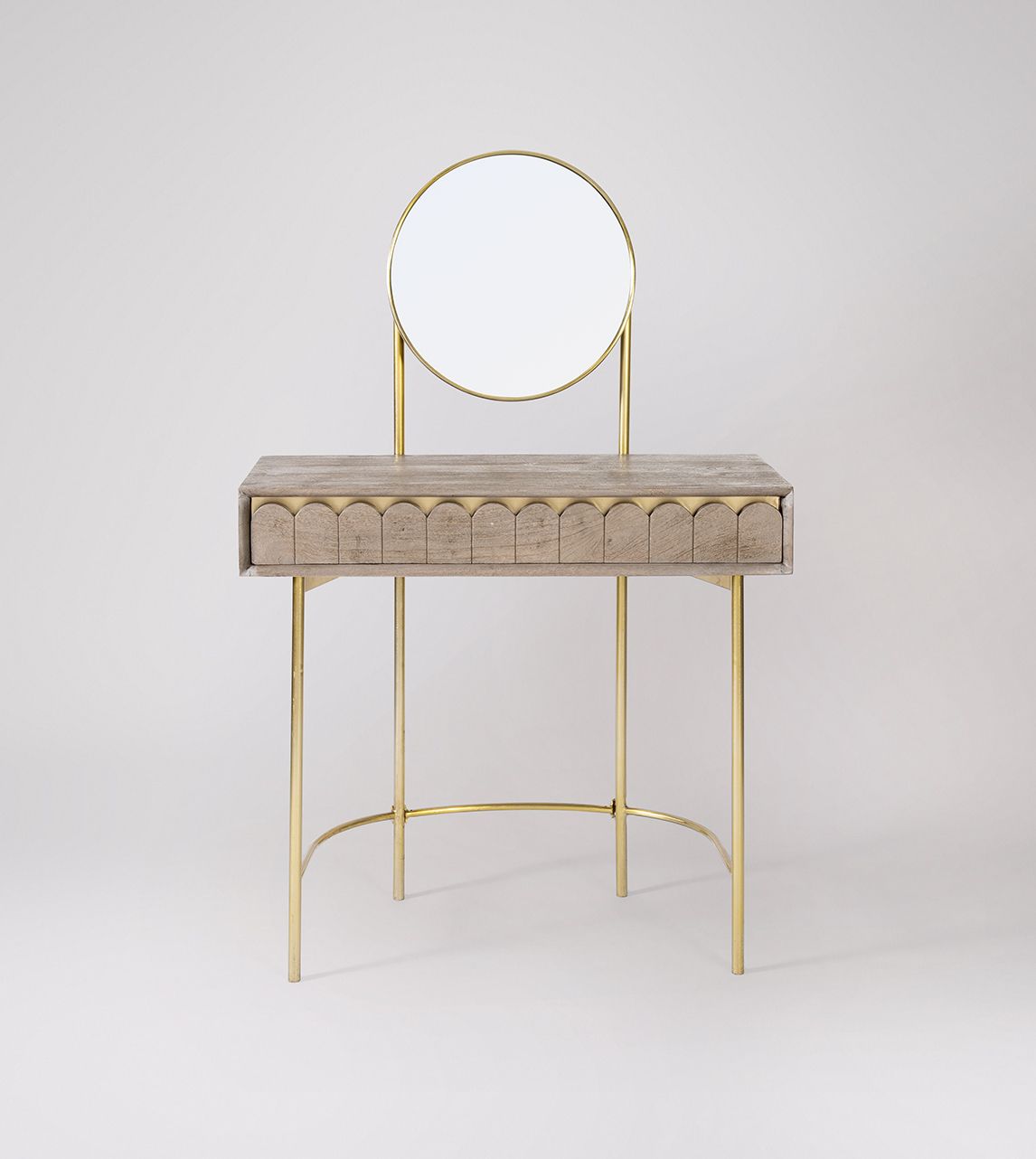 Connie Art Deco Dressing Table in Sandblasted Grey Mango Wood & Brass
