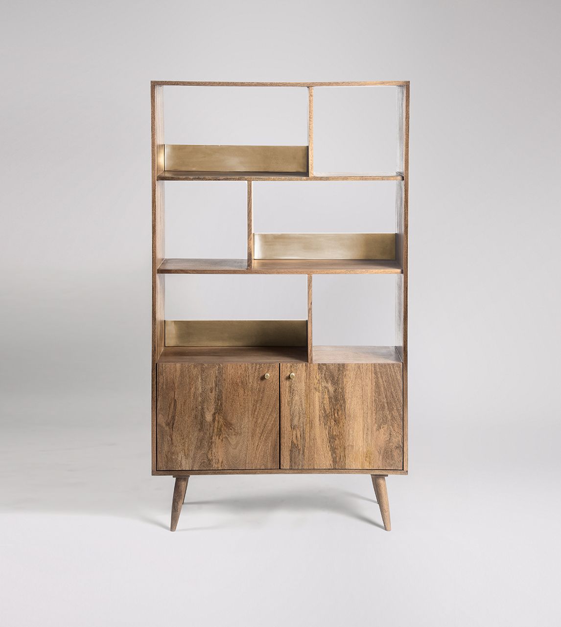 Fresco Mid-Century Shelving Unit in Natural Mango Wood & Brass | Swoon
