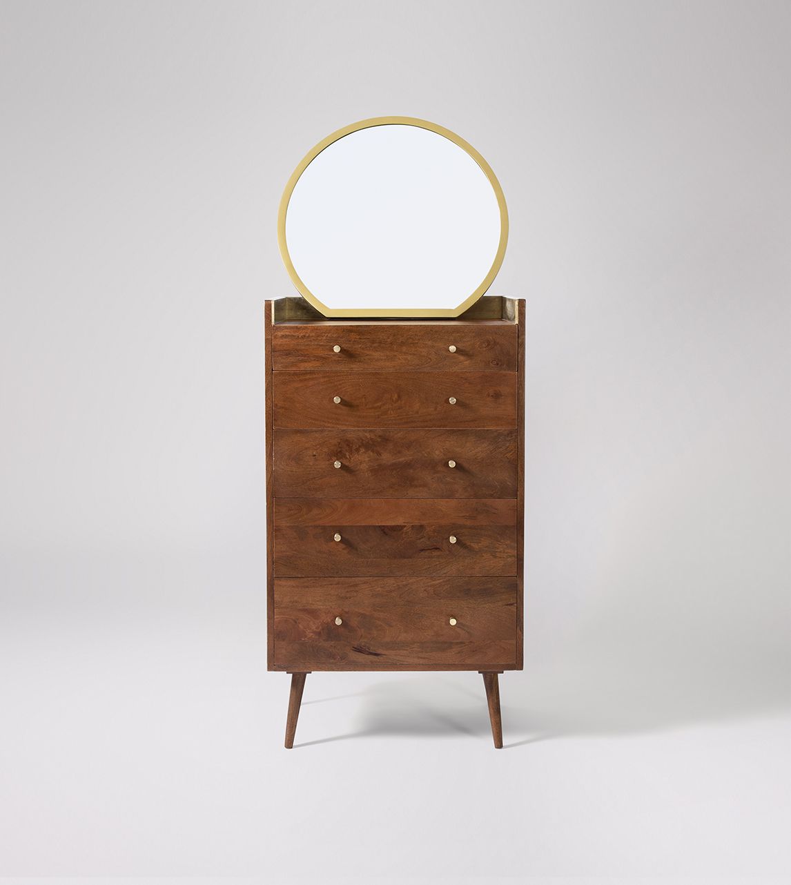 Fresco Fivedrawer Tallboy Chest of Drawers, MidCentury Style in Light