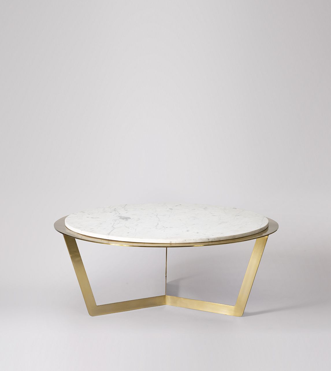 Globe Contemporary Coffee Table in White Marble & Brass Swoon