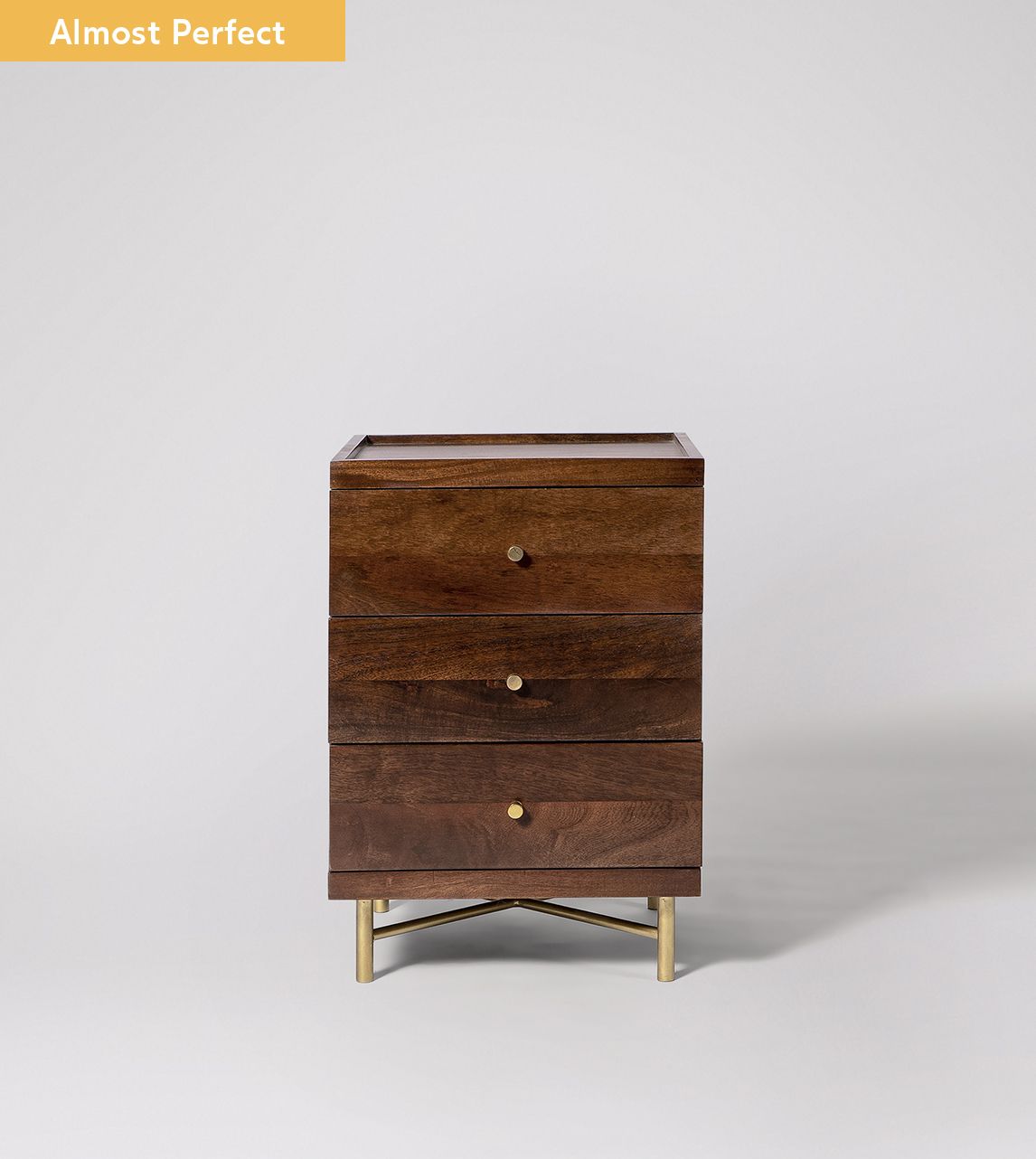 Halle ThreeDrawer Bedside Table, MidCentury Style in Light Brown