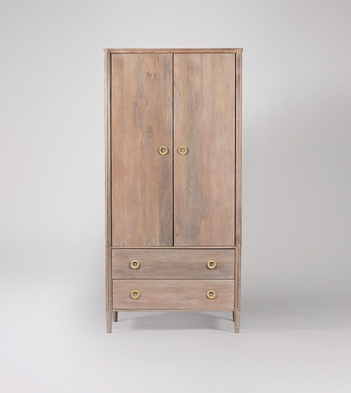 Reyna Scandi Double Wardrobe in Natural Mango Wood & Brass Swoon