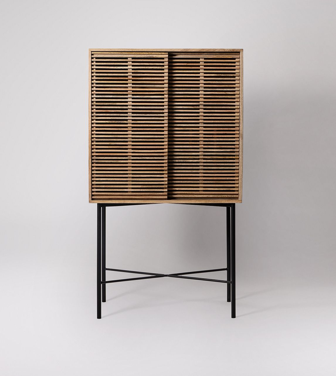 Weaving Scandi Drinks Cabinet in Natural Mango Wood Black