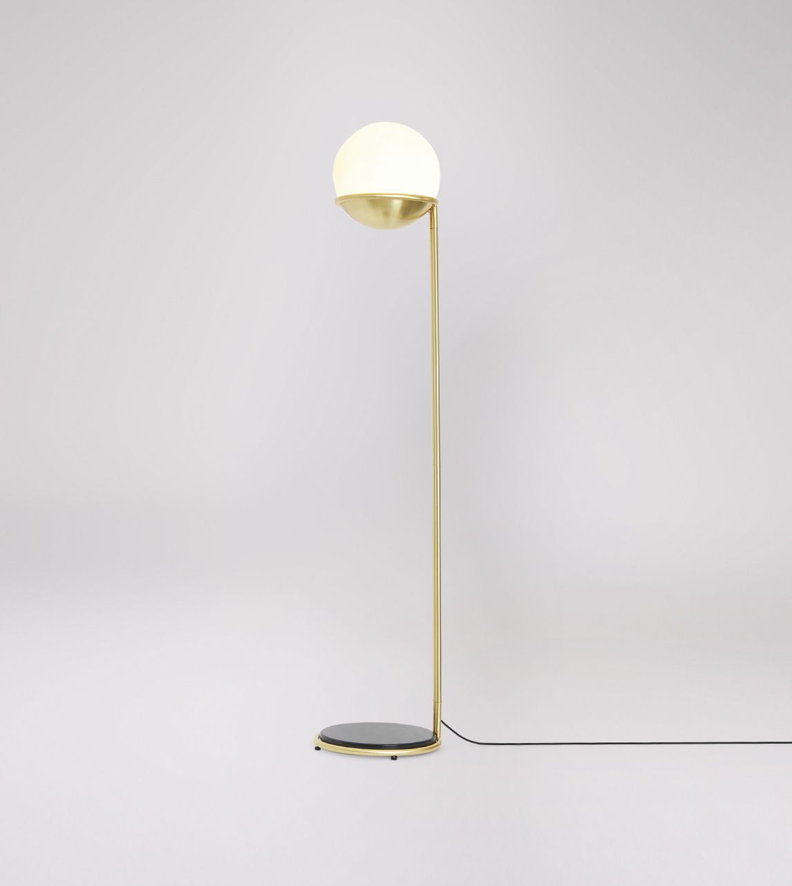 Wright Art Deco Floor Lamp in Frosted Glass Satin Brass Black