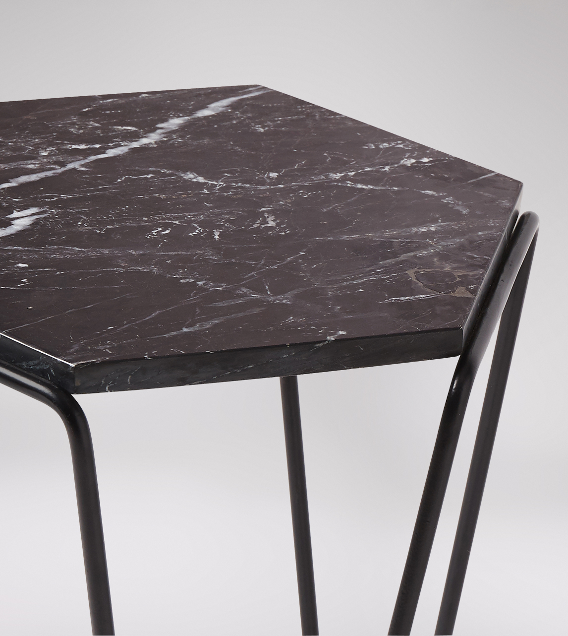 Ent Side Table, Deco Style in Black Marble & Black Steel Swoon