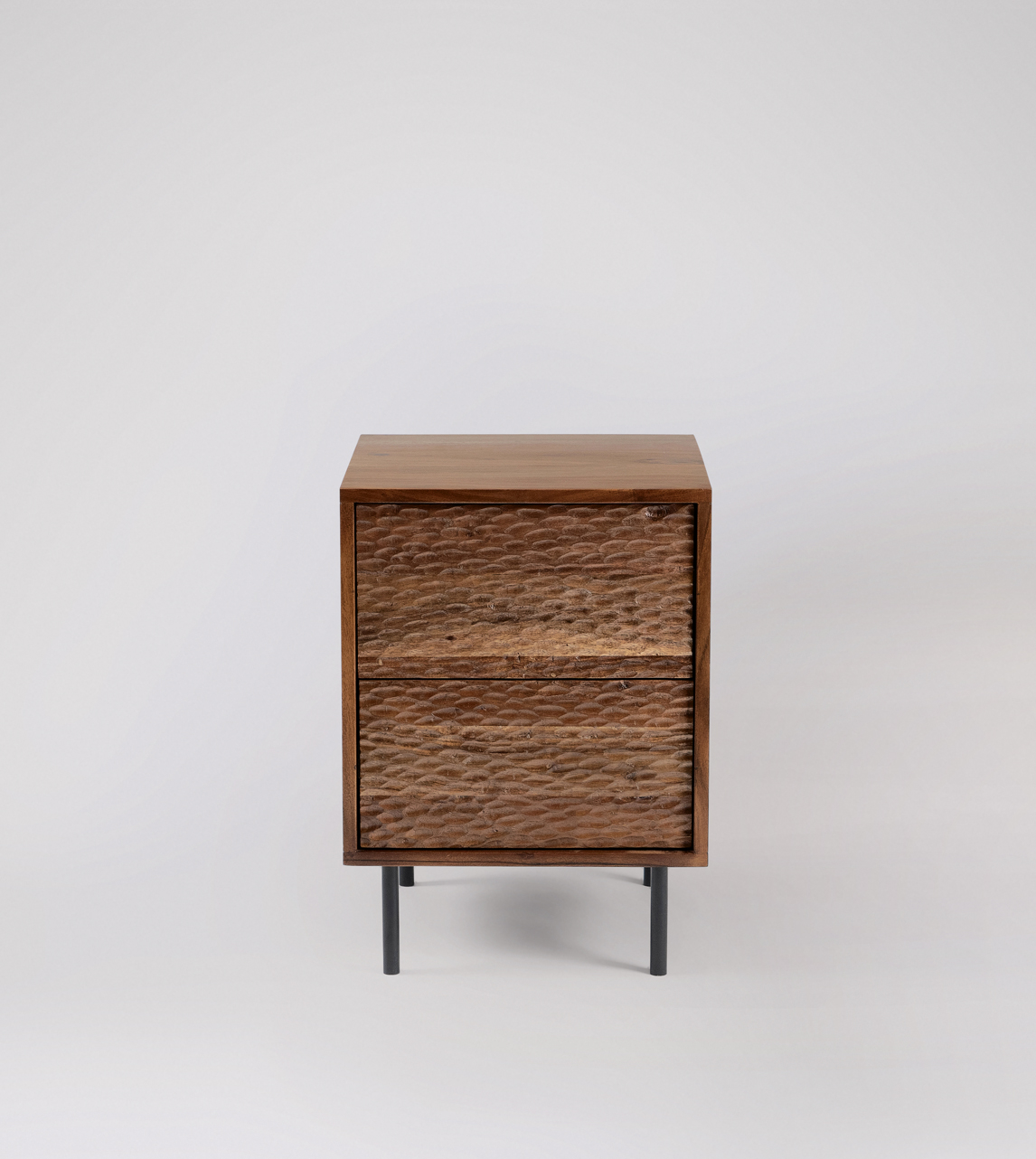 Epping Contemporary Bedside Table in Dark Brown Acacia & Matt Black