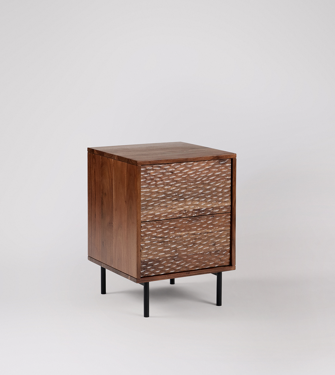 Epping Contemporary Bedside Table in Dark Brown Acacia & Matt Black