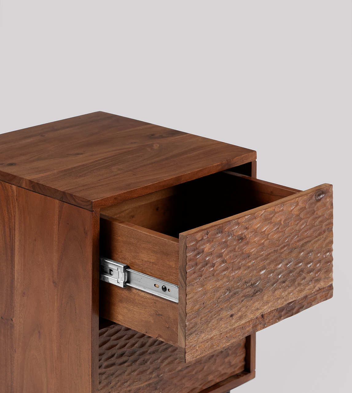 Epping Contemporary Bedside Table in Dark Brown Acacia & Matt Black