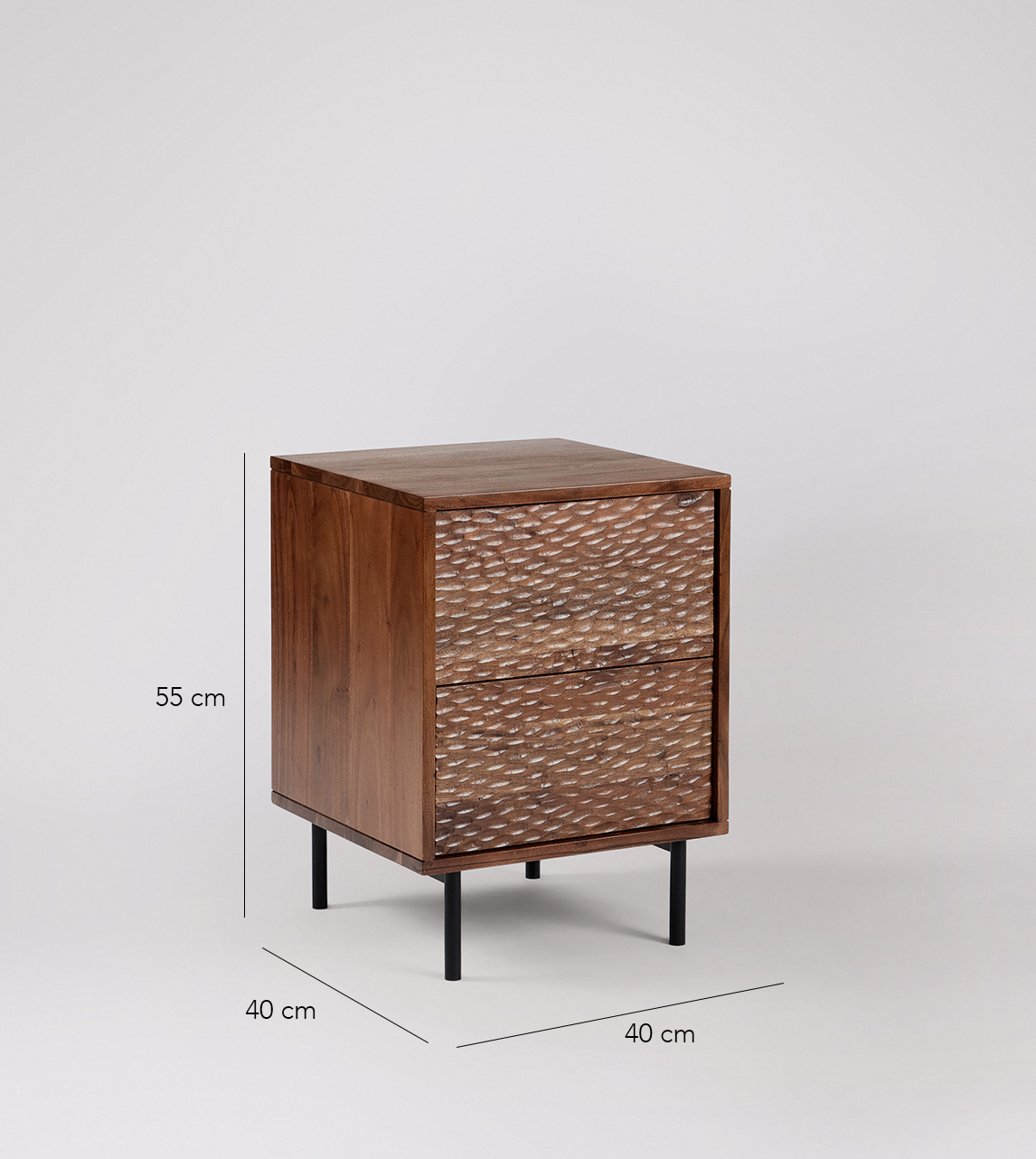 Epping Contemporary Bedside Table in Dark Brown Acacia & Matt Black Steel Swoon