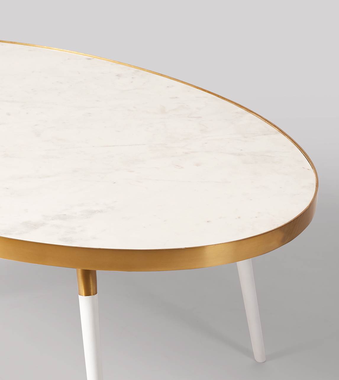 Eros Coffee Table in Antique Brass, White Marble & White Steel Swoon
