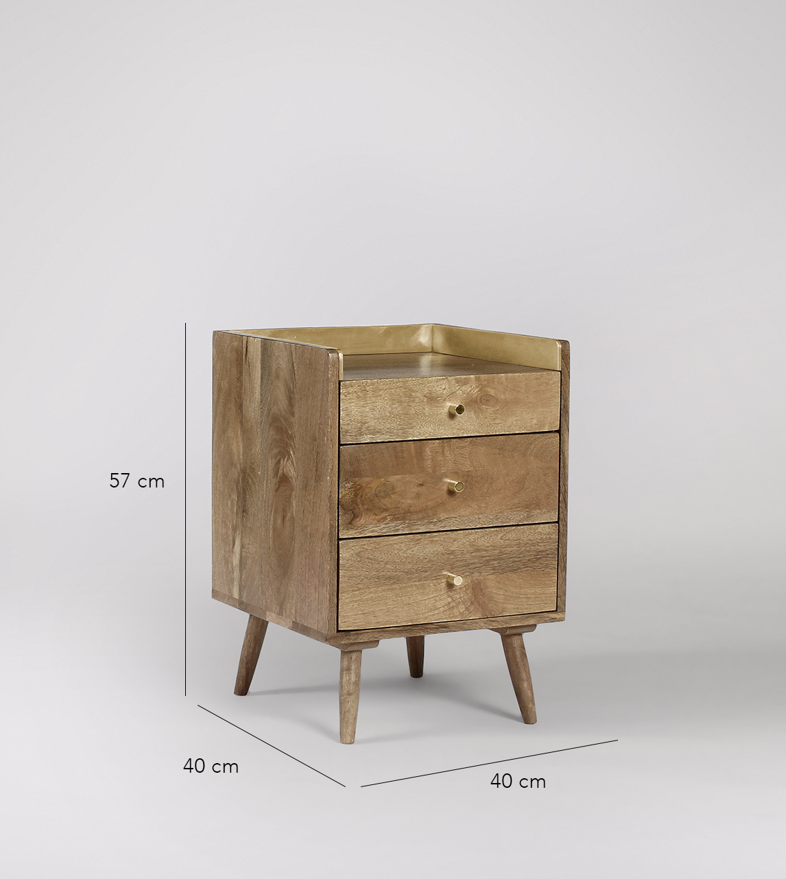 Fresco Threedrawer Bedside Table, Midcentury Scandi Style in Natural