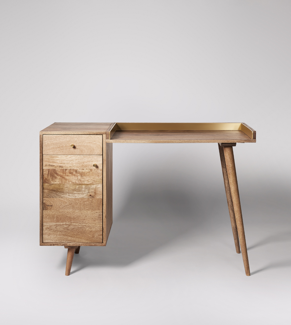 Fresco Desk with Pedestal in Mango Wood & Brass Swoon