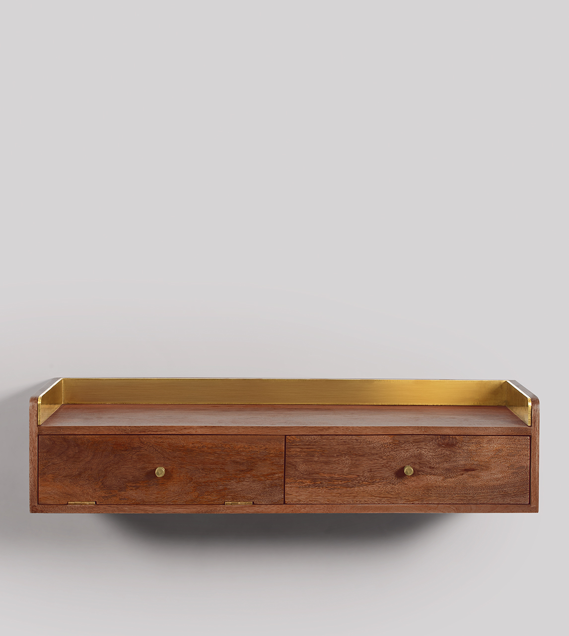 Fresco Scandi Style Wall Mounted Tv Stand In Light Brown Mango Wood Brass Swoon