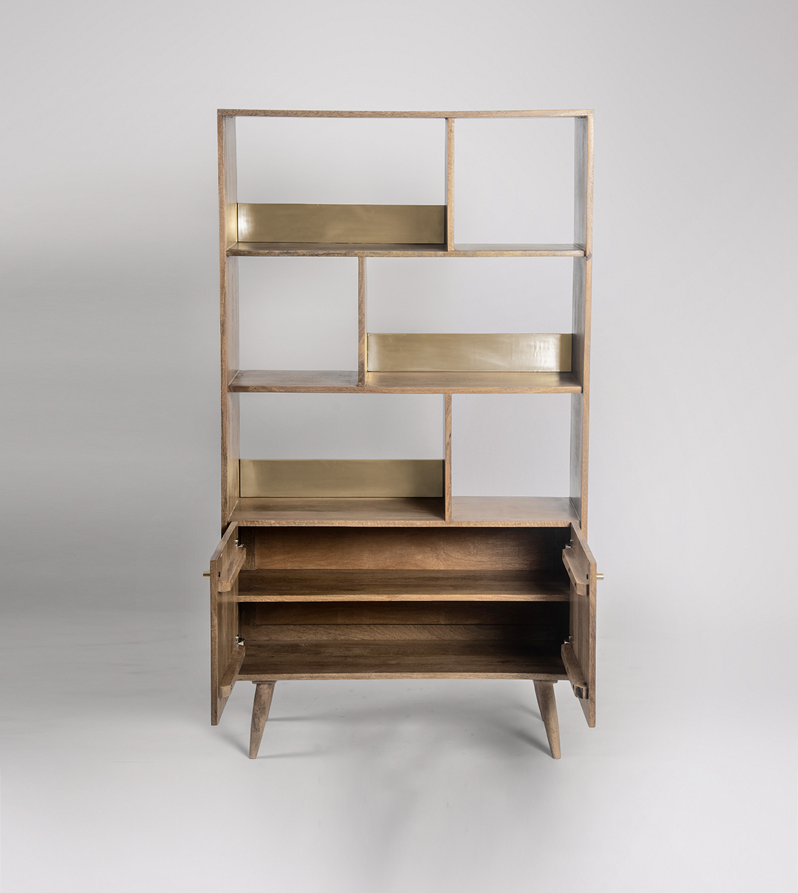 Fresco MidCentury Shelving Unit in Natural Mango Wood & Brass Swoon