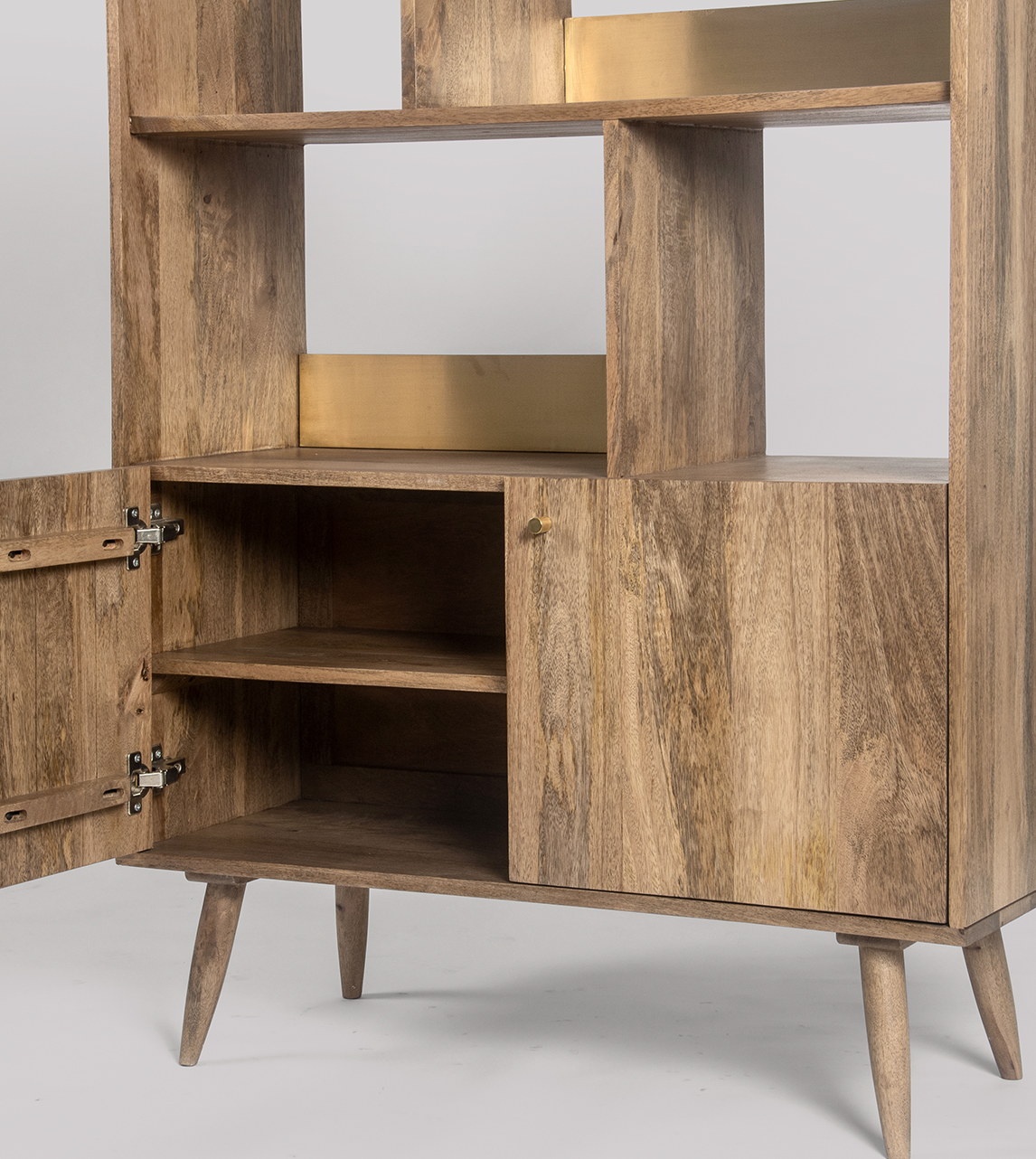 Fresco MidCentury Shelving Unit in Natural Mango Wood & Brass Swoon