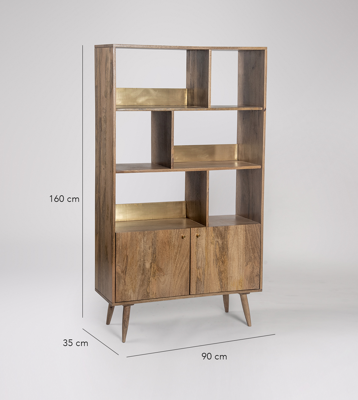 Fresco MidCentury Shelving Unit in Natural Mango Wood & Brass Swoon