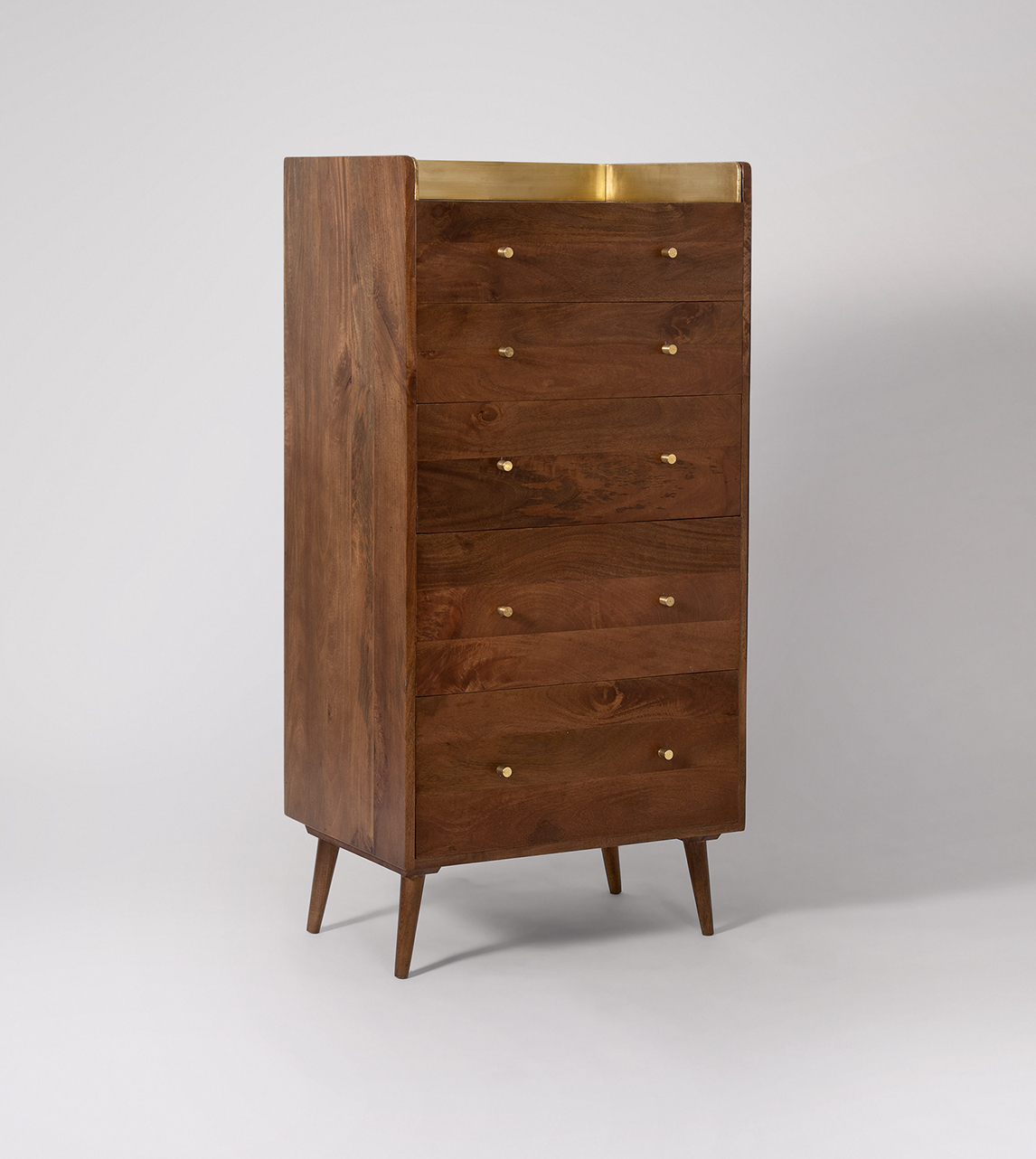 Fresco Fivedrawer Tallboy Chest of Drawers, MidCentury Style in Light